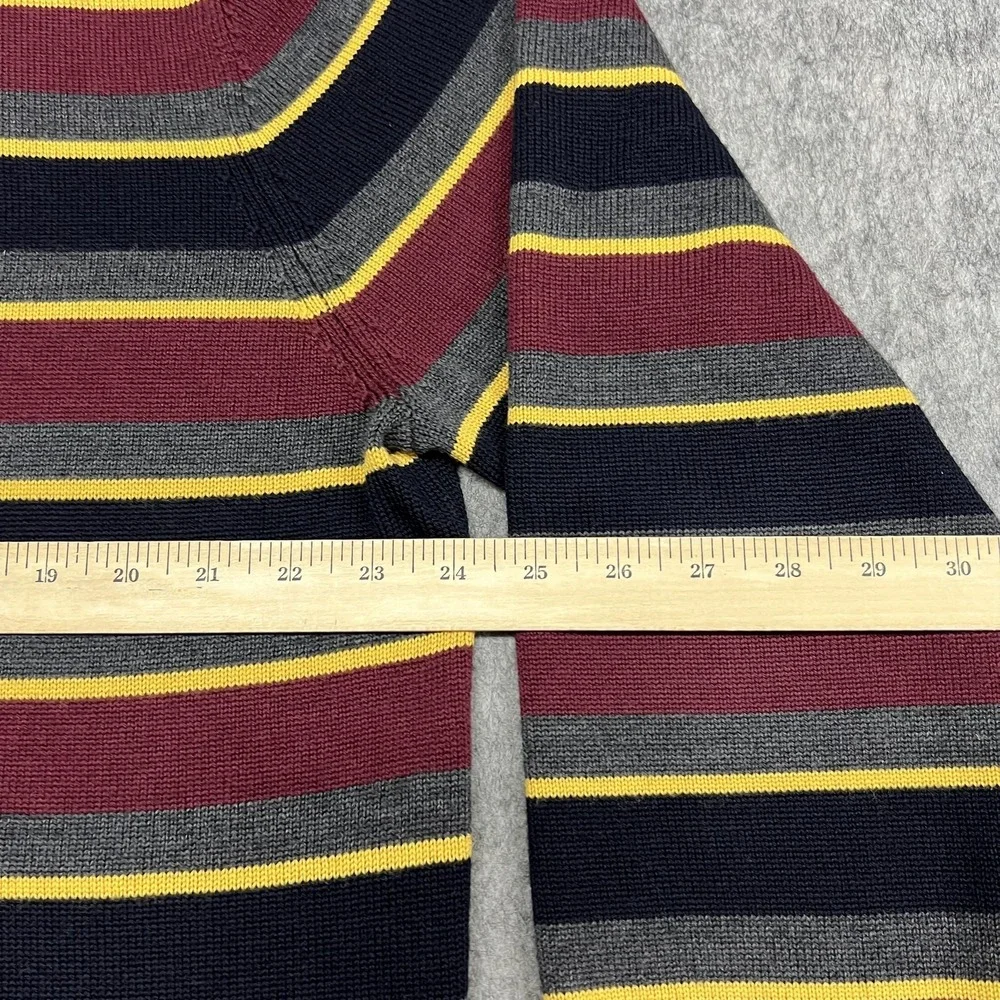 Brooks Brothers Sweater Mens XL Stripe Mock Neck Henley Extra Fine Merino Wool‎